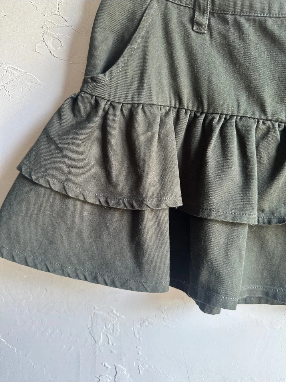 Alt Grunge Ruffle Mini Skirt Dark Olive Y2K Utility Social Collision M